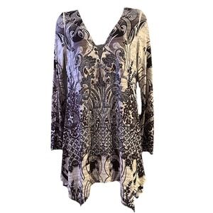 S-Twelve Rhinestone Lace Up Graphic Long Sleeve Sublimation Tunic Top Whimsigoth